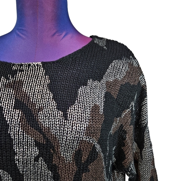 NWT Bohoartist Black & Silver Metallic Oversized‎ Scoop Neck Sweater Medium N60 - Picture 2 of 10